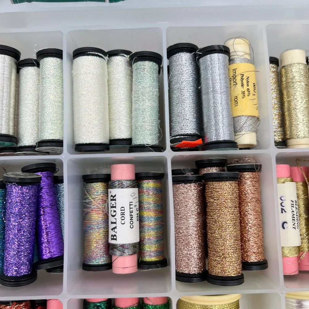 Metallic Embroidery Thread Lot Kreinik Madeira Glissen Gloss DMC 70+ Pieces